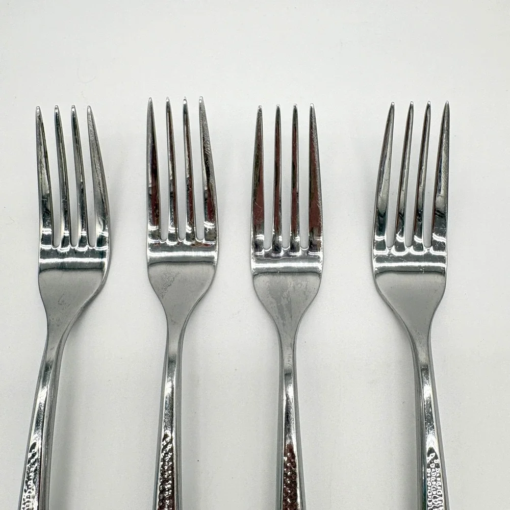 Hammered Stainless Steel Salad Forks Set 4 Modern Rustic Textured Towle Living